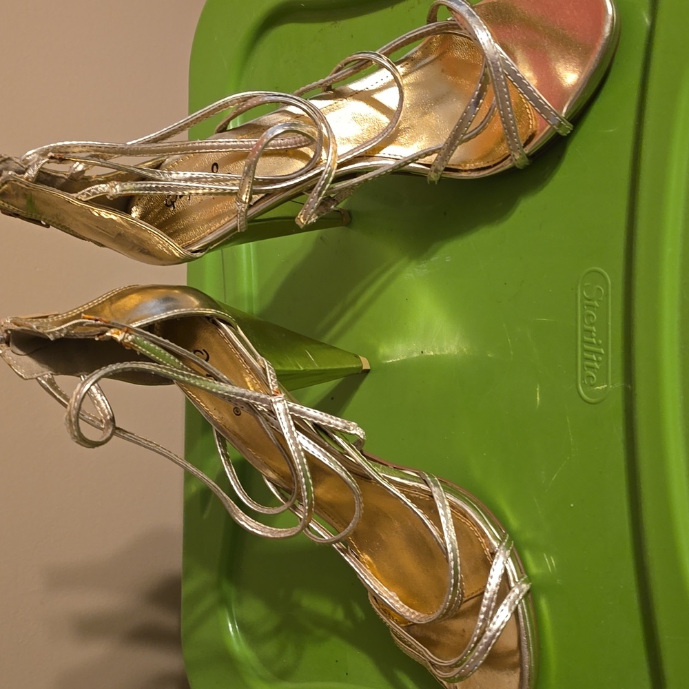 Qupid Shiny Gold Strappy Heels